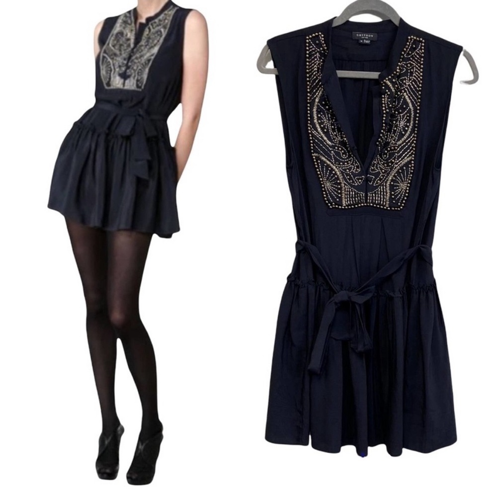 Gryphon navy silk beaded Medusa dress
